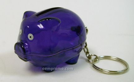 2"X1-1/4" Purple Piggy Bank Keychain