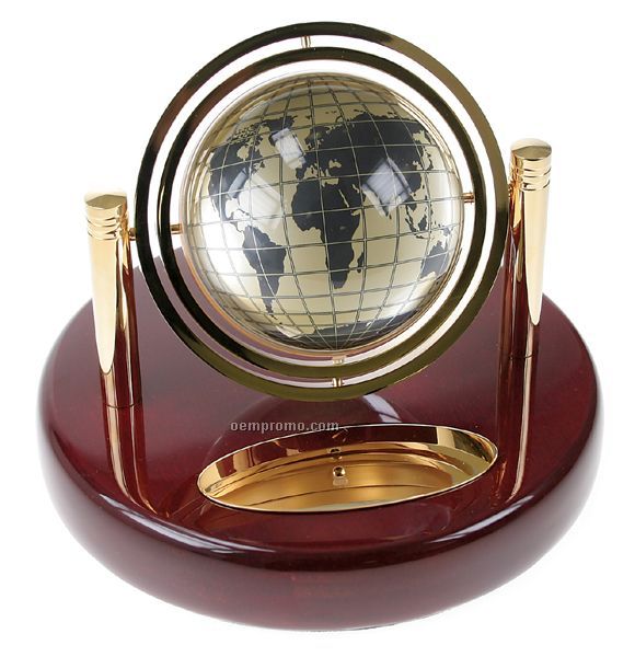 Gyro Mag Globe Clock In Wooden Base