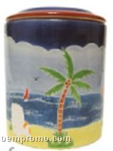 White Chair Palm Tree Regular Ceramic Cookie Keeper Jar (Custom Lid)