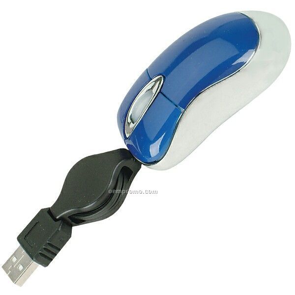 Super Mini Optical USB Mouse With Retractable Cord - Blue