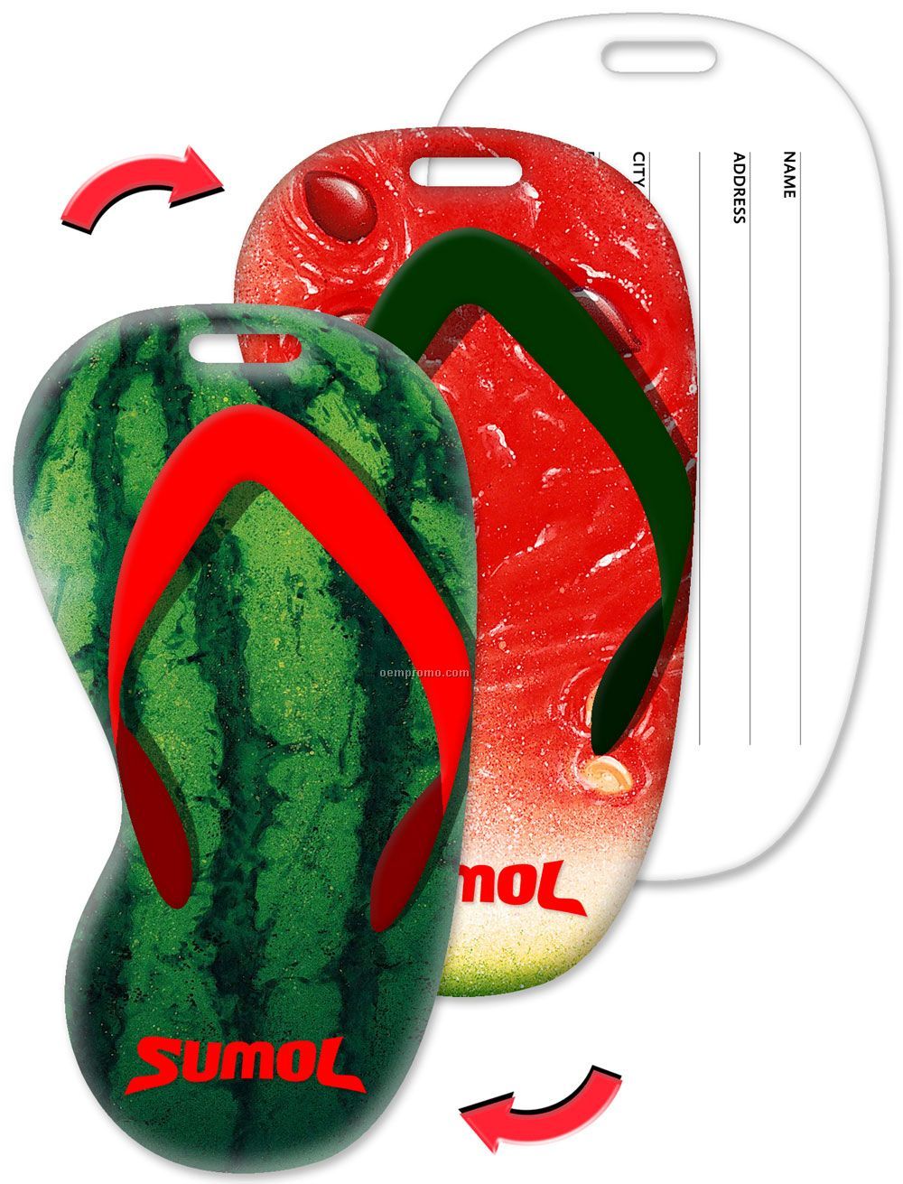 Luggage Tag, Flip-flop Shape, Watermelon Fruit Stock Design, Imprinted