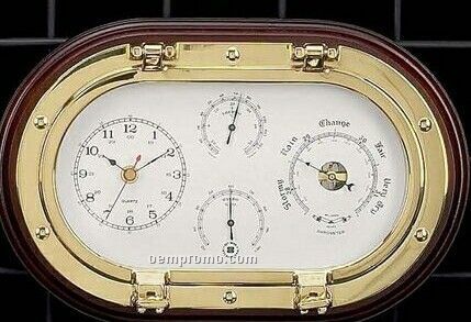 Brass Porthole Clock, Barometer, Thermometer & Hygrometer