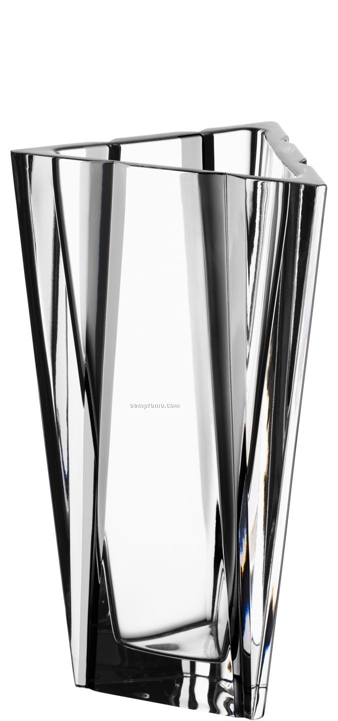 Summit Crystal Triangular Vase W/ Asymmetrical Cuts (10"X4 3/8")