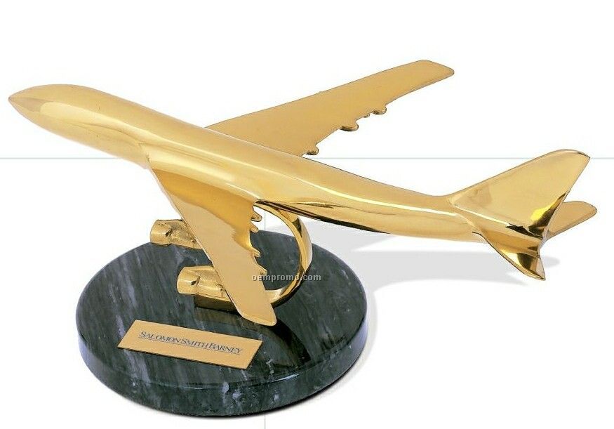 747 Jet Plane Brass Award W/ Gray Marble Base