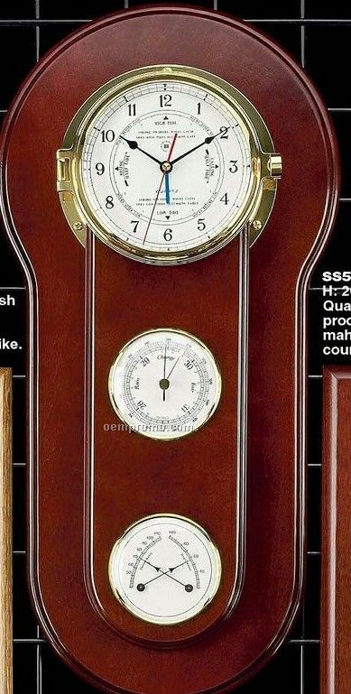 Brass Tide & Time Clock W/ Barometer, Thermometer & Hygrometer