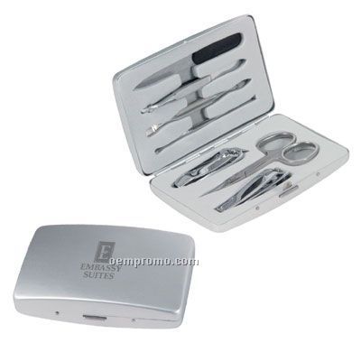 Groomer Gear 7 Piece Manicure Set With Satin Silver Metal Case