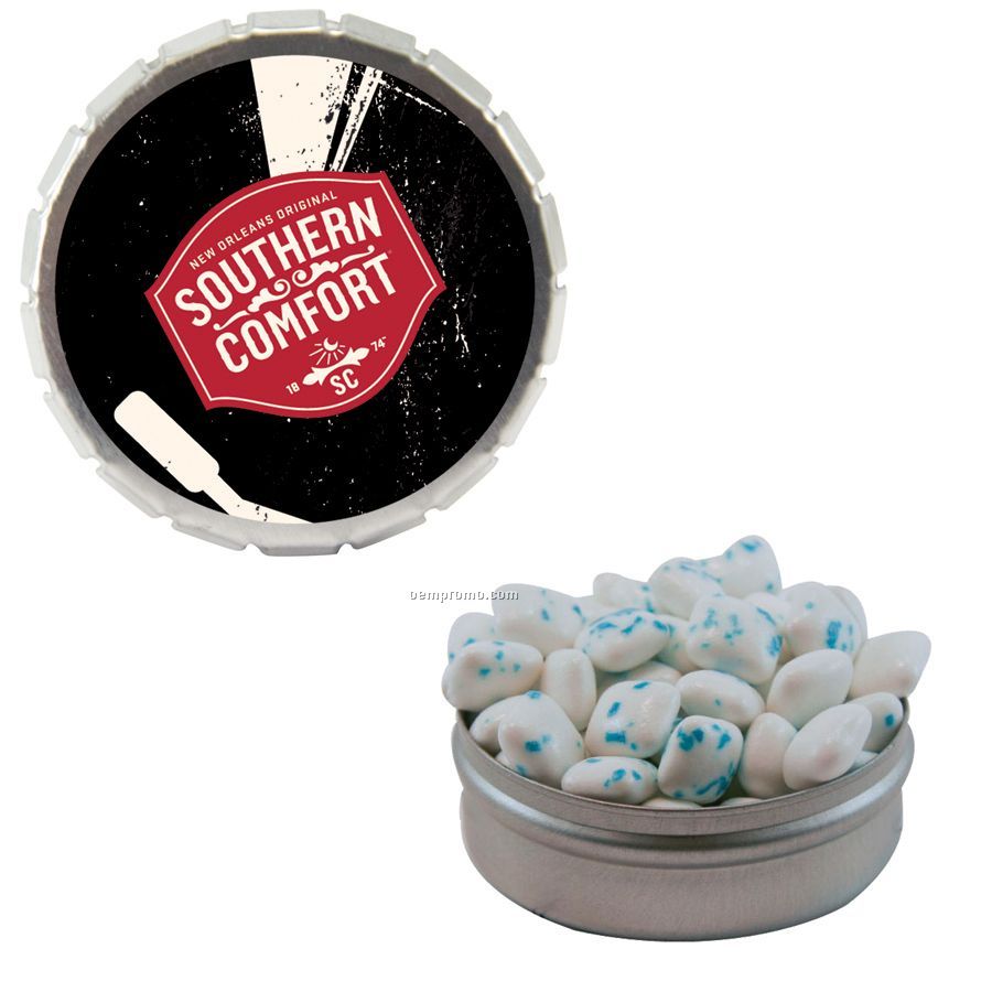 Large Silver Snap Top Round Tin Filled With Sugar Free Gum