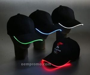 Black Light Up Baseball Cap W/ White LED Visor Edging