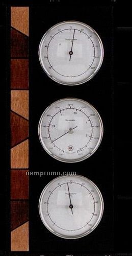 Barometer, Thermometer & Hygrometer On Dark Espresso Wood Base