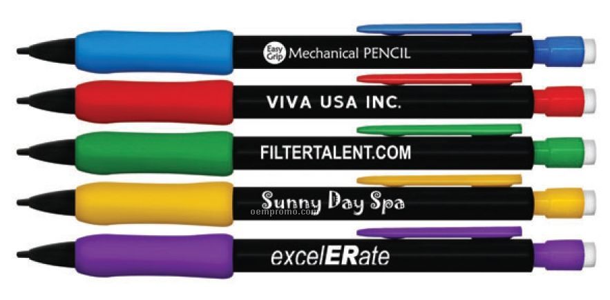 Black Barrel Mechanical Pencil W/ Bright Color Rubber Grip