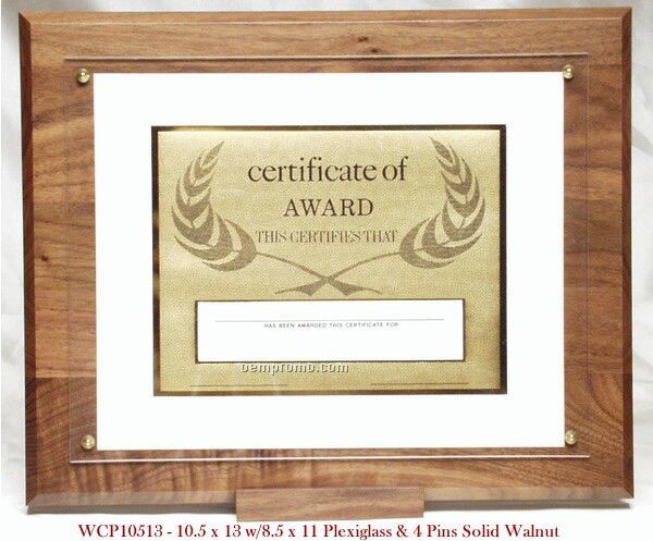 Solid Walnut Certificate Plaque (10-1/2