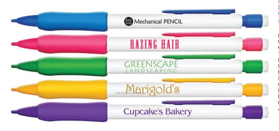 White Barrel Mechanical Pencil W/ Bright Color Rubber Grip