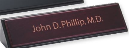 Wood & Leather Name Plate W/ Rosewood Plate