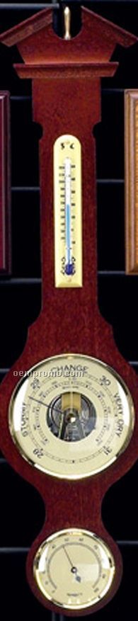 Banjo Weather Station W/ Barometer, Thermometer & Hygrometer On Walnut Wood