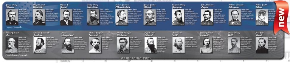 Plastic Civil War Top Generals Ruler - 12" (1 Color Front)