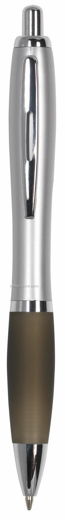 Luna Matte Silver Barrel Ballpoint Pen W/ Colored Gripper