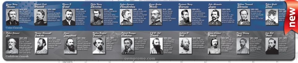 Plastic Civil War Top Generals Ruler - 12" (4 Color Front)
