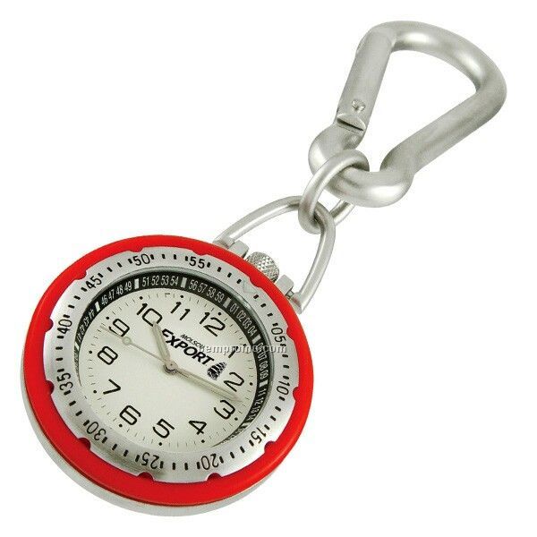 Karabiner Style Clip-on Watch With Red Colorful Rim