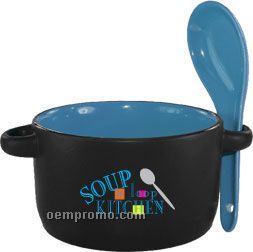 12.5 Oz. Crock And Spoon-powder Blue And Black-spot Color