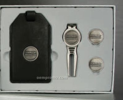 Custom Golf Gift Set With Leather Luggage Tag/ Cool Tool & 2 Ball Markers