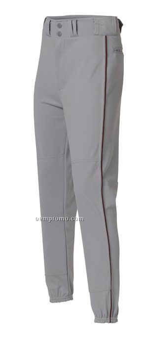 N6130 Metal Zip Men's Baseball Pant With Piping