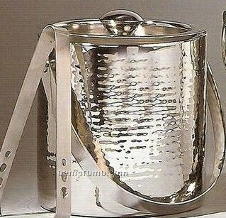 Double-wall Hammered Ice Bucket W/ Tongs