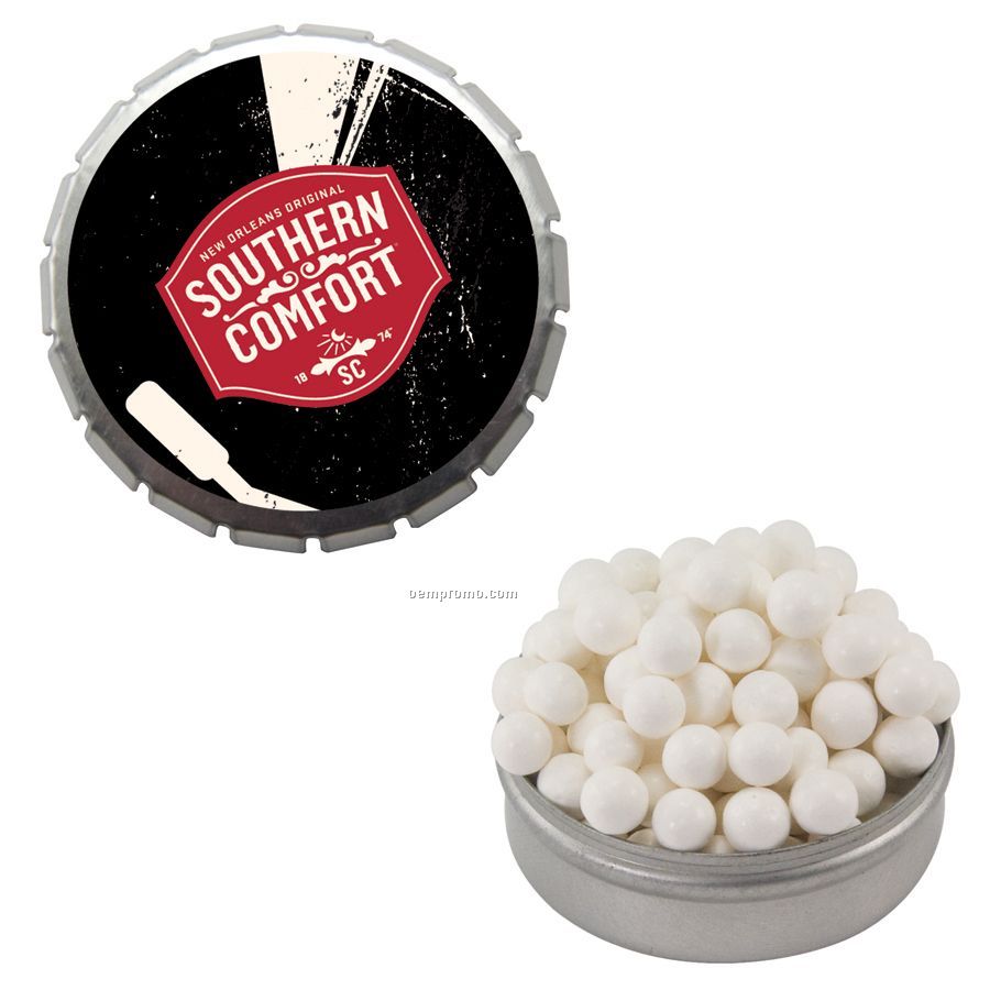 Large White Snap Top Round Tin Filled With Signature Peppermints