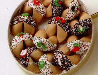 Tin Of 50 Good Fortune Cookies Dipped In White (Christmas)