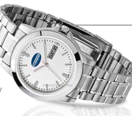Unisex Classic Watch W/ Folded Steel Bracelet & Day/Date Display