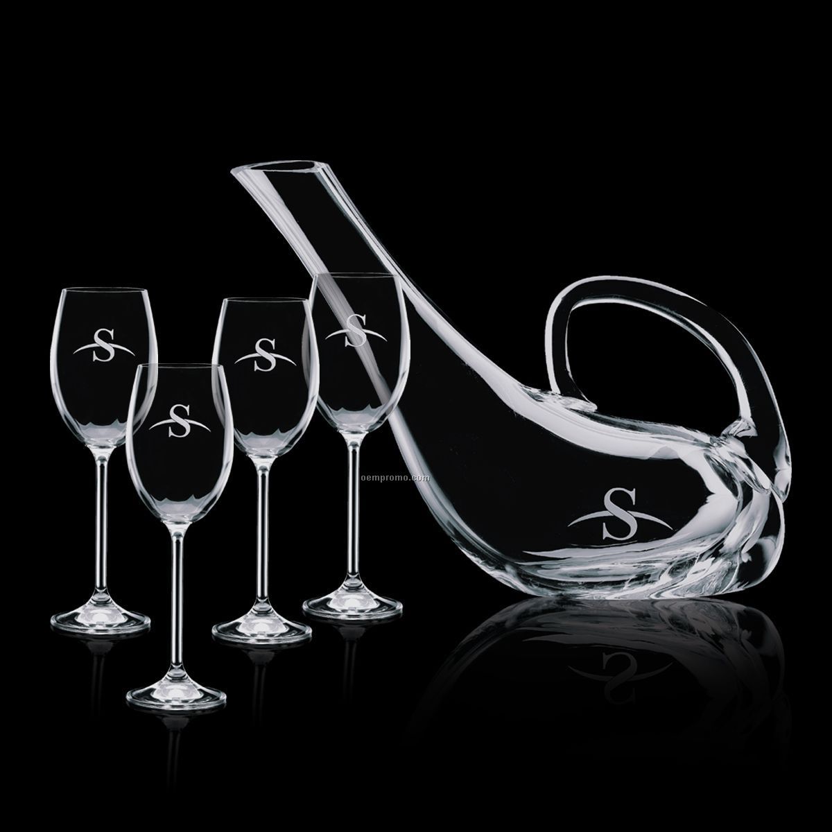 Addington Crystal Carafe & 4 Wine Glasses