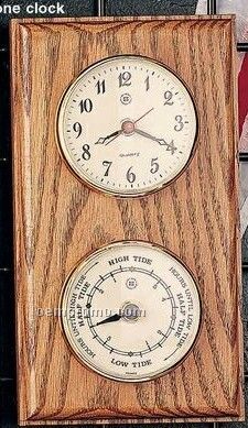 Brass Time & Tide Clock On Oak Base