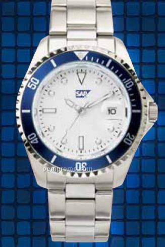 Men's Brass Sport Watch W/ Folded Steel Bracelet & Magnified Date Display