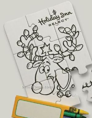 9-piece Coloring Puzzle With Crayons / Reindeer - 1 Color