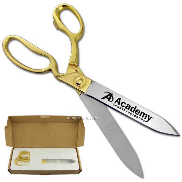 Ceremonial Ribbon Cutting Scissors With Gold Plated Handles (10 1/2")