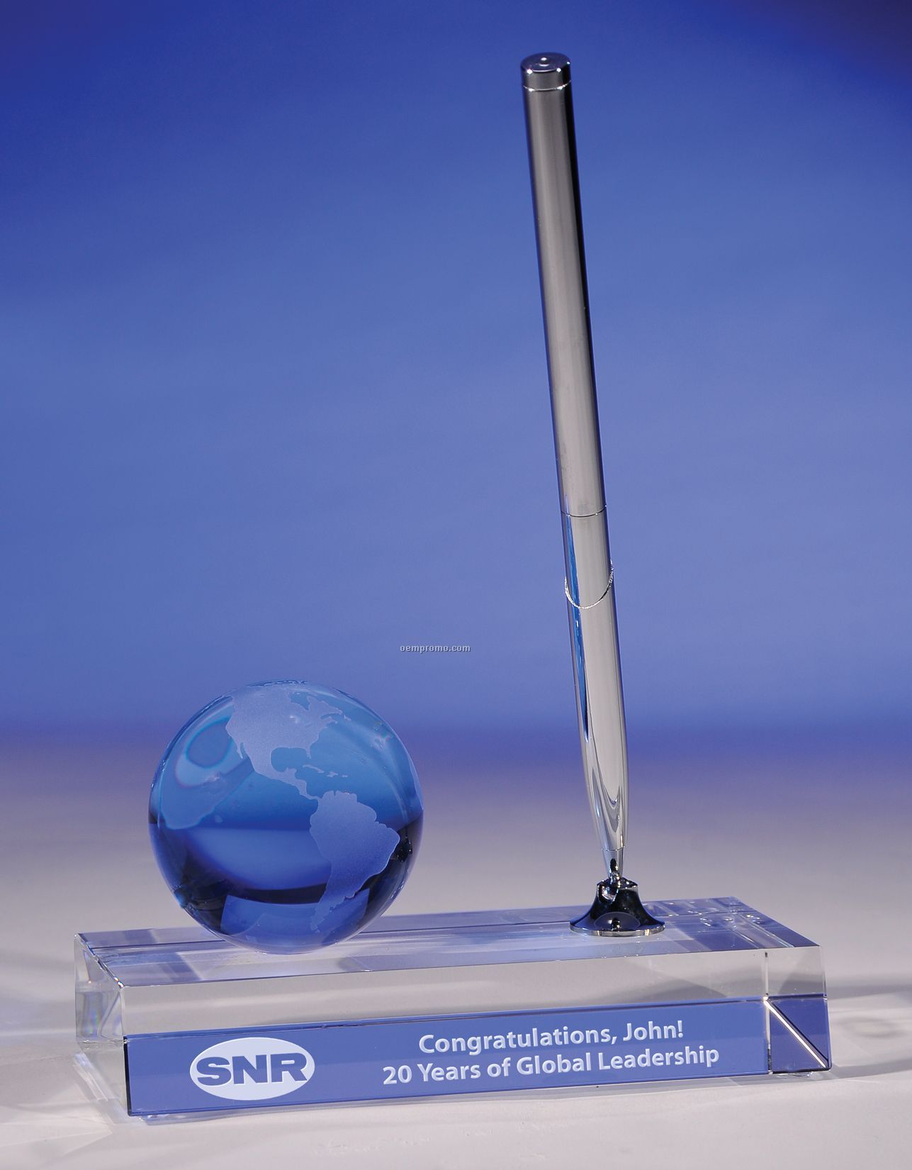 Globe Crystal Pen Stand (Blue)