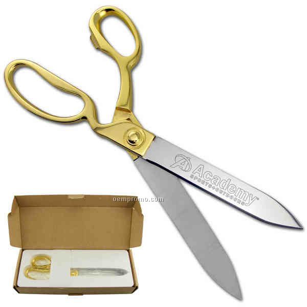 Ceremonial Ribbon Cutting Scissors With Gold Plated Handles (10 1/2")