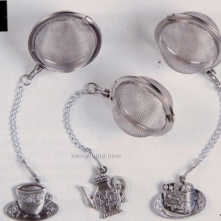 12 Pc. Tea Ball Infuser Tea Party Set W/ Pewter Charms & Display Rack