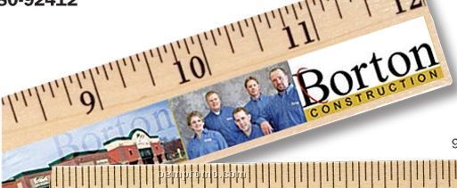 Clear Lacquer Wood 12" Ruler/English Or Metric (1 1/8" Wide) - Full Color