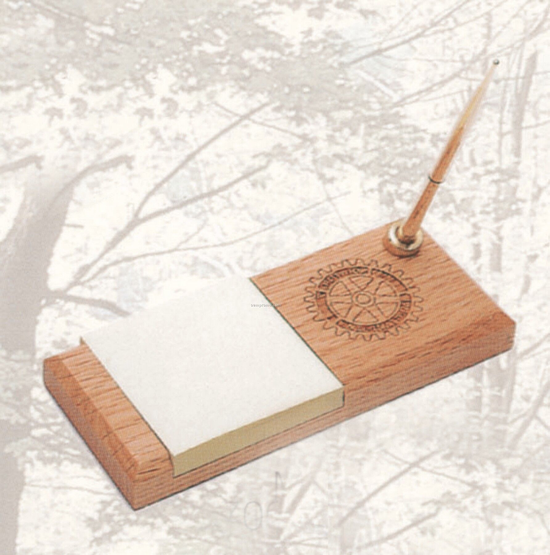 Rectangle Wood Memo Pad Holder W/Pen (3