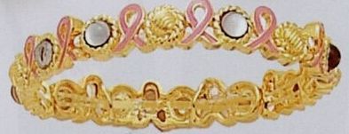 Ribbon Expansion Bracelet With Pink Ribbons & Clear Stones