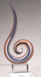 Art Glass Curl Sculpture Award W/ Square Base (14 1/2")