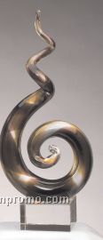 Art Glass Curl Sculpture Award W/ Wavy Tail & Square Base (14")