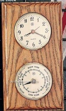Brass Time & Tide Clock On Mahogany Wood Base