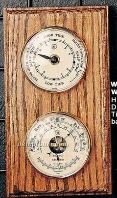 Brass Tide Clock, Barometer & Thermometer On Mahogany Base
