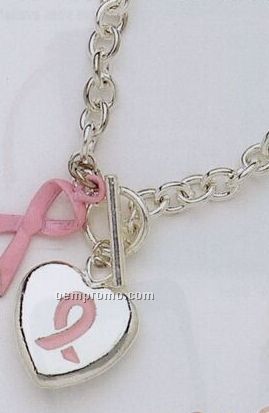 Tiffany Style Bracelet With Awareness Ribbon & Puffed Heart