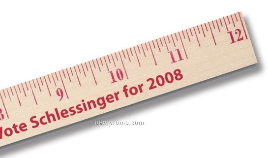 Natural Finish Flat 12" Wood Ruler/English Or Metric (7/8" Wide) - 1 Color