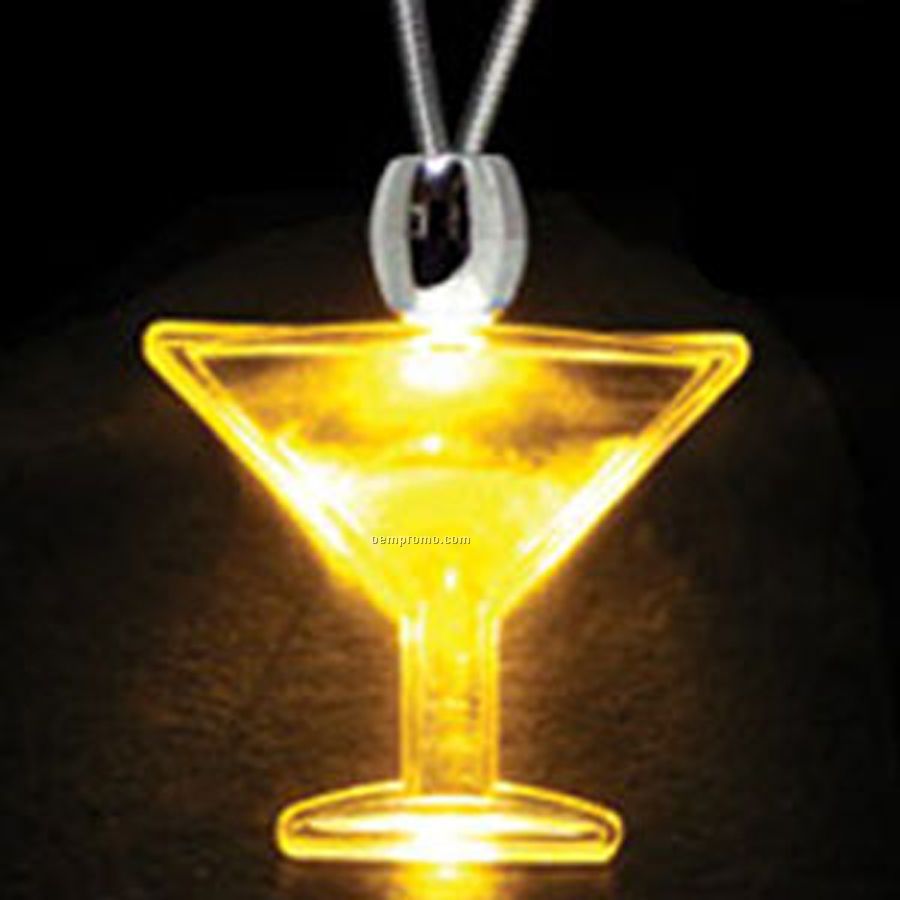 Amber Orange Acrylic Martini Glass Pendant Light Up Necklace