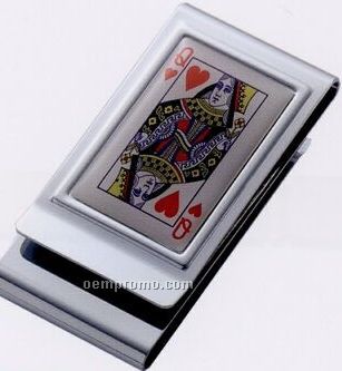 Epoxy Queen Of Hearts Metal Chrome Plated 2-sided Money Clip