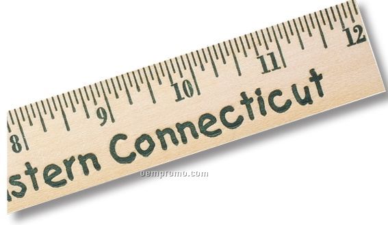 Natural Finish Flat 12" Wood Ruler/English Or Metric (1 1/8" Wide) -1 Color