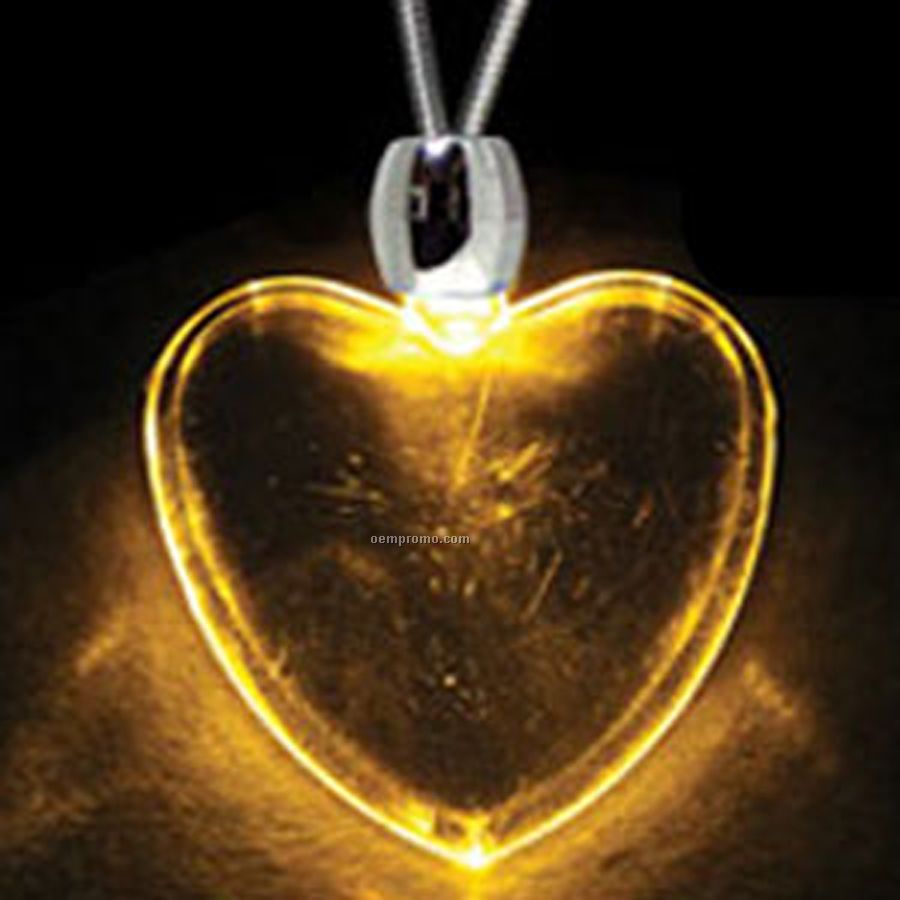 Amber Orange Acrylic Heart Pendant Light Up Necklace